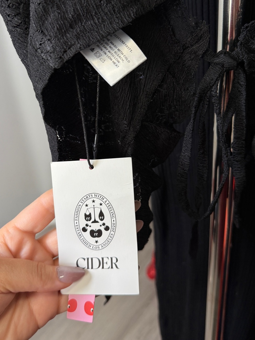 Cider Black Lace Tie-Detail Cami Top - Picture 5 of 5